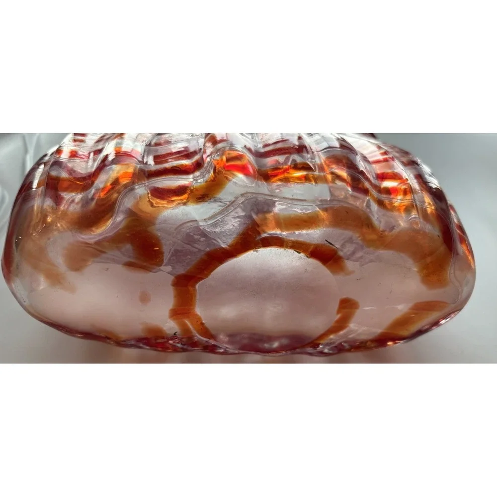 Vintage Pier 1 Hand Blown Art Glass Purse Vase Red Orange White Swirl Handbag